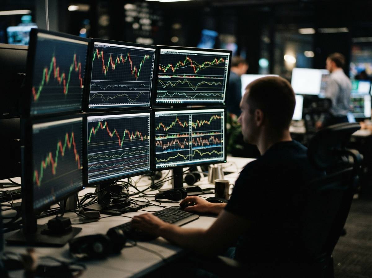 A person checks cryptocurrency price movements on a smartphone app while sitting near a window.