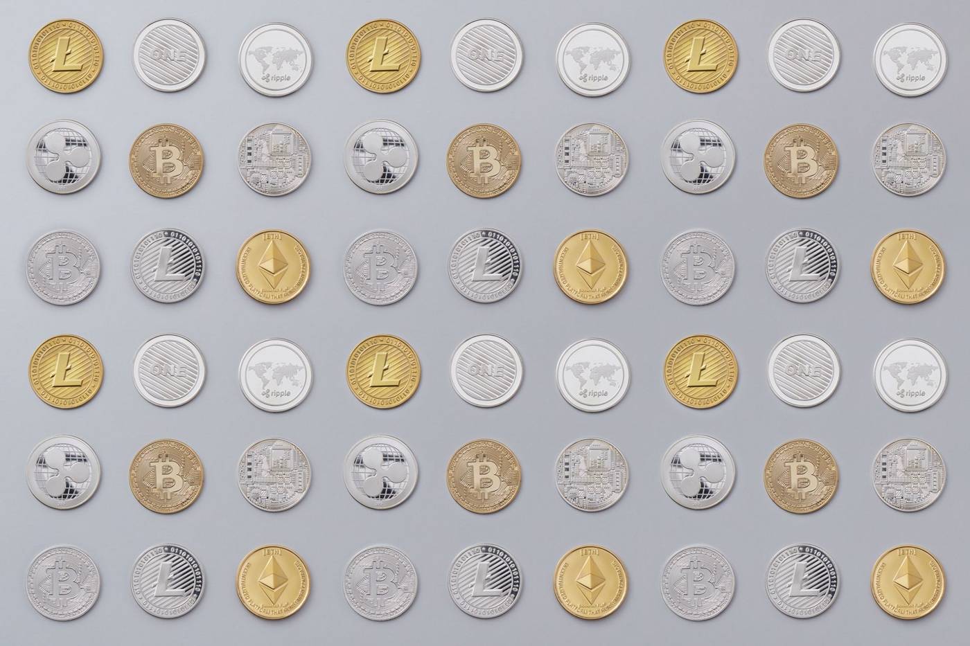 Cryptocurrency coins closeup