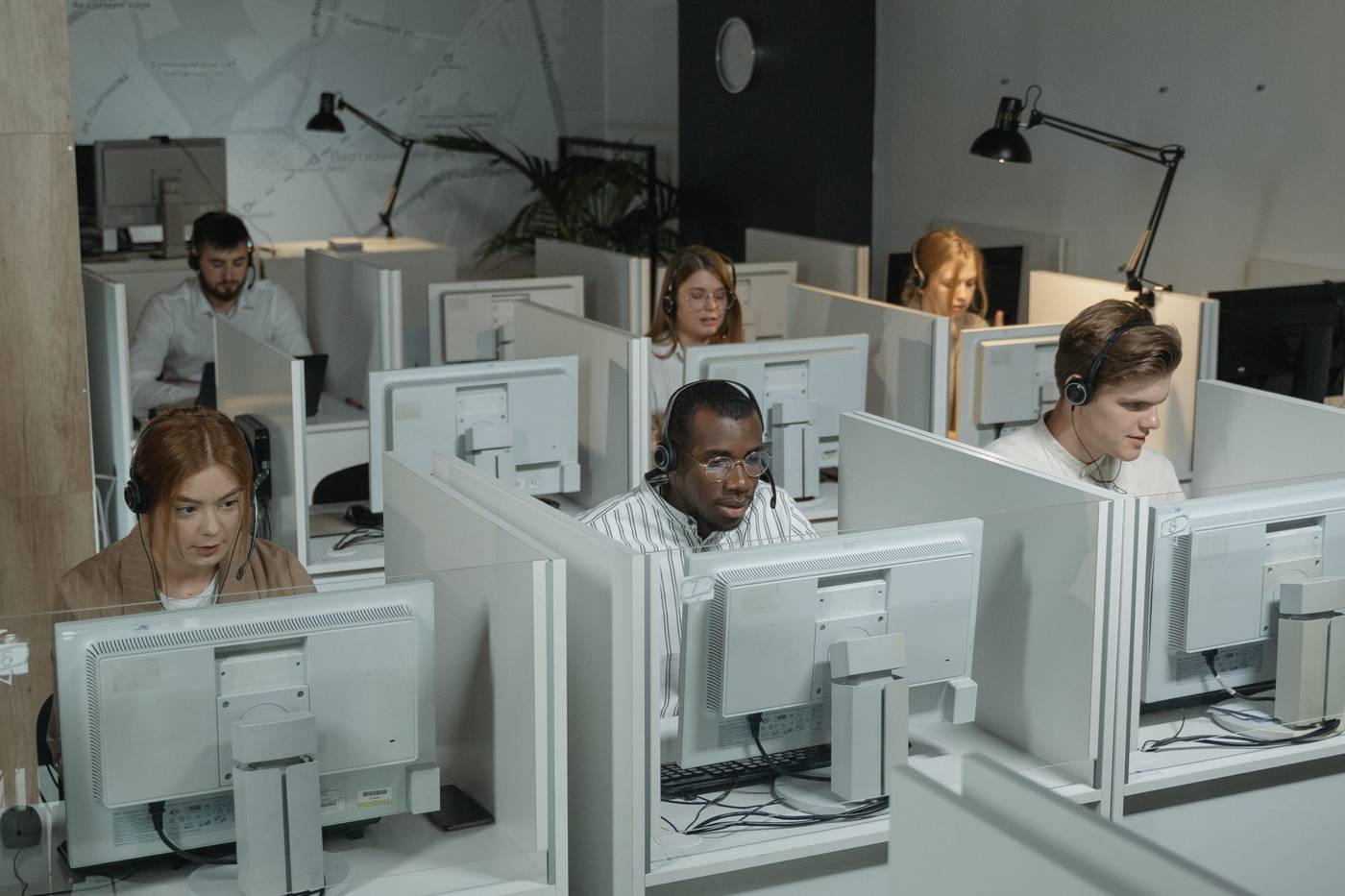Office employees computer screens