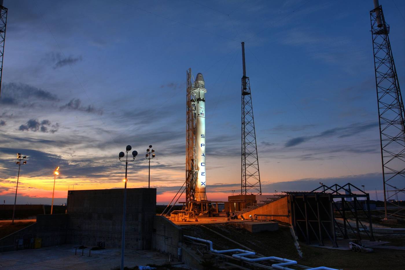 Rocket launch pad night