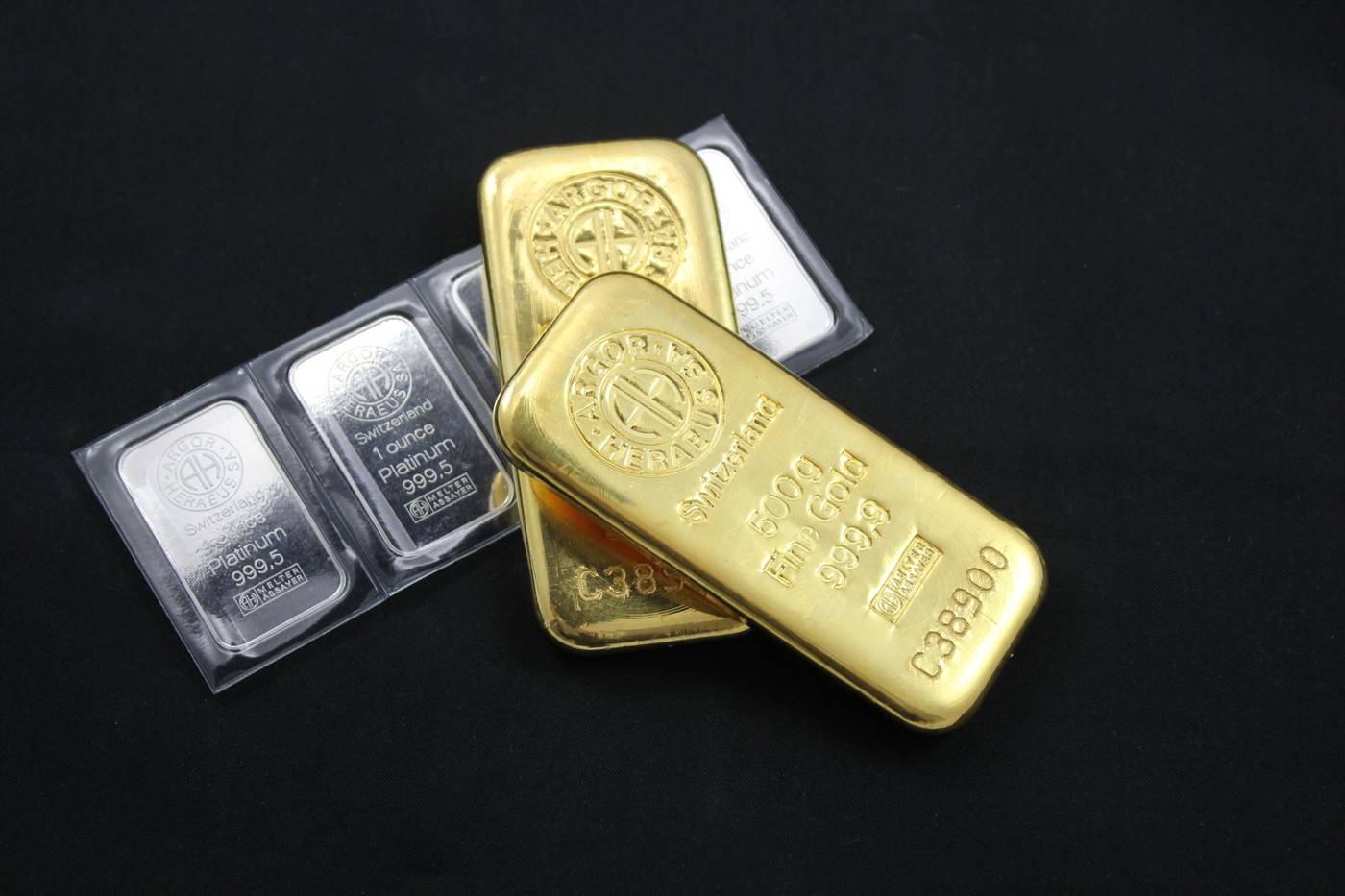 Silver bullion bars close up